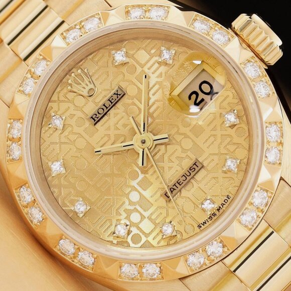 ROLEX LADIES PRESIDENT FACTORY JUBILEE DIAMOND 18K GOLD WATCH - Picture 1 of 6